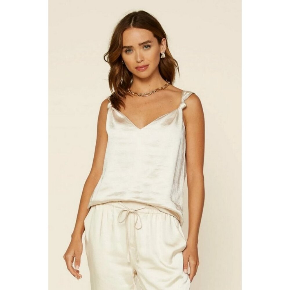 💕B SKIES ARE BLUE💕 Satin Knotted Strap Cami Top ~ 1X Cream NWT
